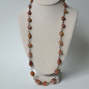 Long Beaded Carnelian Necklace Wrapped Orange Gemstone Boho